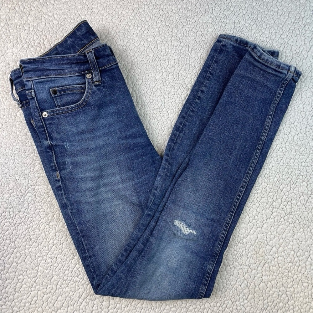Calvin Klein Women's Mid Rise Skinny Fit Blue Distressed Denim Jeans 26W/30L
